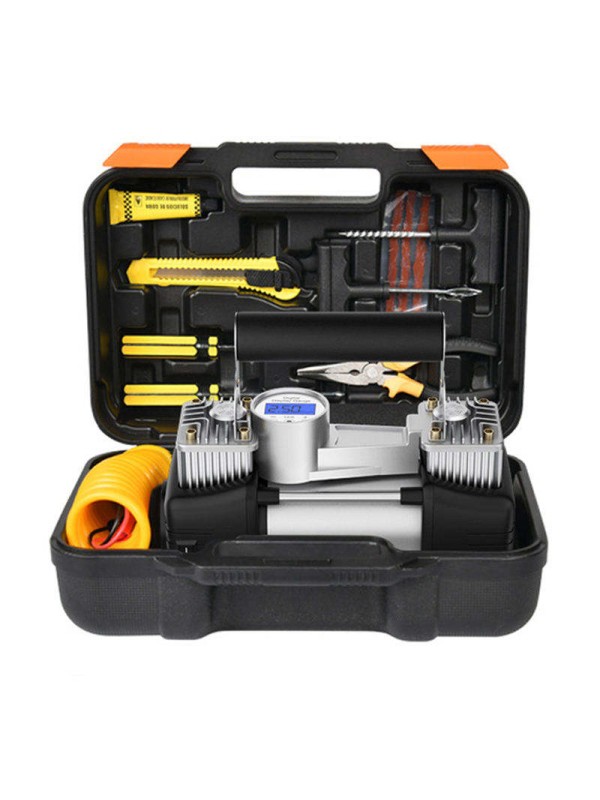 Dual-cylinder fast-charging emergency tire inflator with light