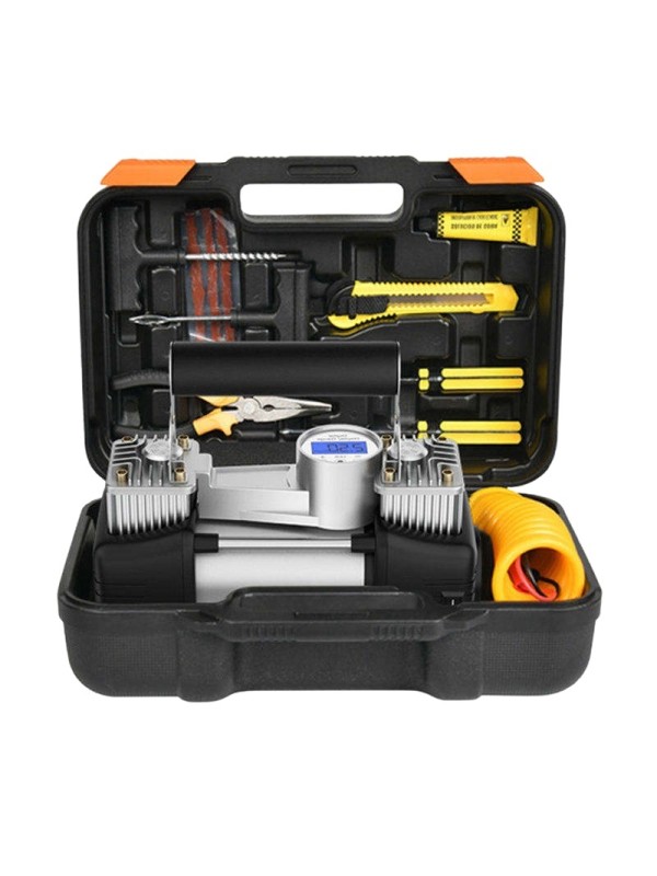 Dual-cylinder fast-charging emergency tire inflator with light